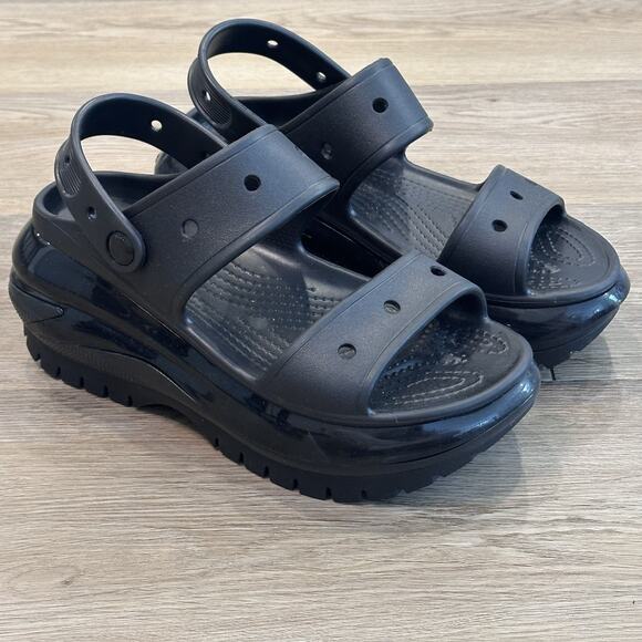 Crocs NEW Mega Crush Platform Chunky Slingback Sandal Black W7 WhimsiGoth Punk - Picture 1 of 9